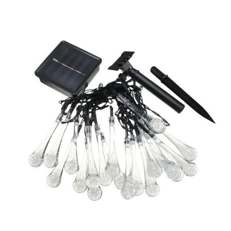 Instalatie Craciun, Tip Picaturi, 50 Led-uri, 9.5 metri, Alb cald, Energie solara, Senzor de lumina, Vivimall - vivimall.ro