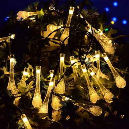 Instalatie Craciun, Tip Picaturi de apa, 20 Led-uri, 5 metri, Alb cald, Energie solara, Senzor de lumina, Vivimall - vivimall.ro