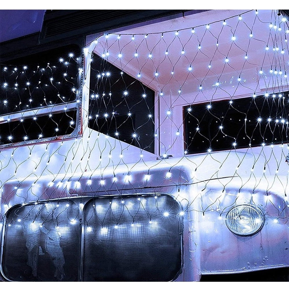 Instalatie Craciun, Tip Plasa, 4.5 m x 1.5 m, 360 LED-uri, Alb rece, 8 jocuri de lumini, Transformator, Interconectabila, Prelungitor 3 m inclus, Fir transparent, Vivimall - vivimall.ro