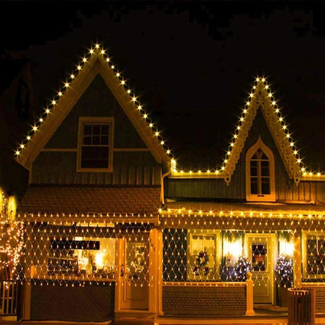 Instalatie Craciun, Tip Plasa, IP 44, 18 x 1 m, 720 LED-uri, Alb cald, 8 jocuri de lumini, Transformator fara telecomanda, Interconectabila, Prelungitor 5 m inclus, Fir transparent, Vivimall - vivimall.ro