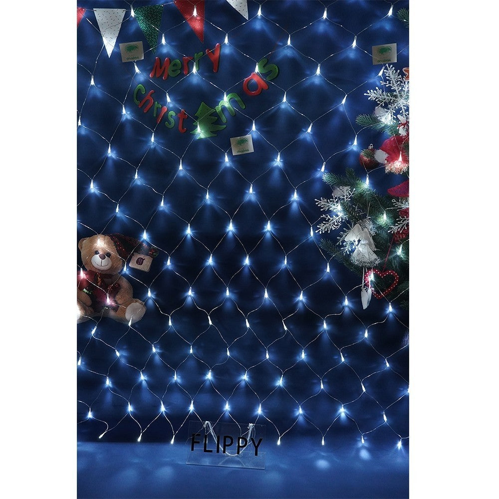 Instalatie Craciun, Tip Plasa, IP 44, 20 x 1 m, 960 LED-uri, Alb rece, 8 jocuri de lumini, Transformator cu telecomanda, Interconectabila, Prelungitor 3 m inclus, Fir transparent, Flippy - vivimall.ro