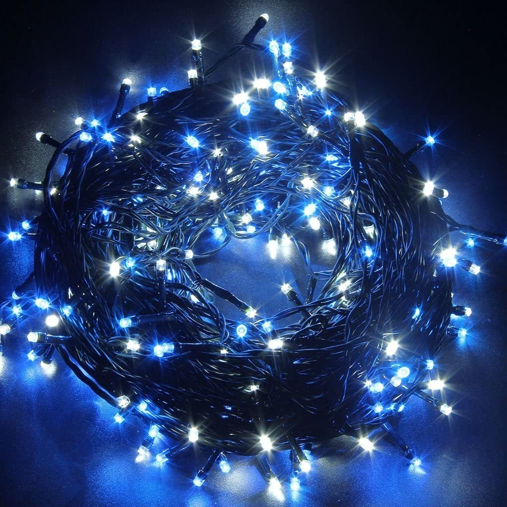 Instalatie Craciun Turturi, Ip44, 20 M, 572 Led-Uri,Perdea Franjurata, 8 Jocuri De Lumini, Transformator 31 V, Putere 9 W, Interconectabila, Interior/Exterior, Prelungitor 5 M Inclus, Fir Negru