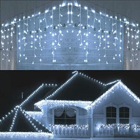 Instalatie Craciun Turturi, Ip44, 20 M, 572 Led-Uri,Perdea Franjurata, 8 Jocuri De Lumini, Transformator 31 V, Putere 9 W, Interconectabila, Interior/Exterior, Prelungitor 5 M Inclus, Fir Negru