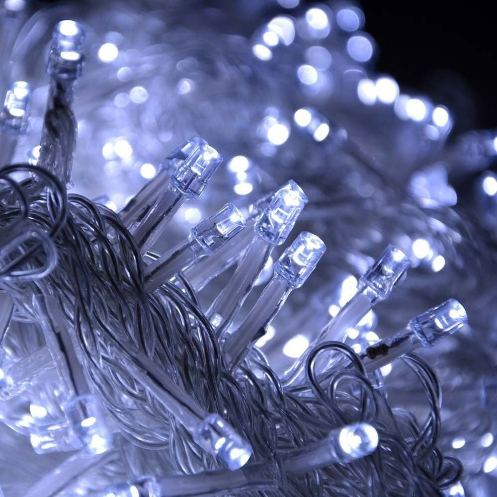 Коледна инсталация Turturi, IP44, 40 M, 1144 LED-а, ресни за завеса, студено бяла светлина, 8 светлинни ефекта, 31 V трансформатор, 9 W мощност, свързваем, за вътрешна/външна употреба, включен 3 M удължителен кабел, кабел
