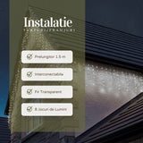 Instalatie Craciun Yoto, Tip Franjuri/Turturi, 12 m, 300 LED-uri, Prelungitor 1.5 m, 8 Jocuri de Lumini, Interconectabila, Conectare la Retea, Fir transparent, Interior/Exterior, Alb Rece - vivimall.ro