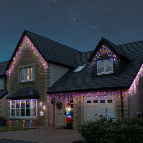 Instalatie Craciun Yoto, Tip Franjuri/Turturi, 12 m, 300 LED-uri, Prelungitor 1.5 m, 8 Jocuri de Lumini, Interconectabila, Conectare la Retea, Fir transparent, Interior/Exterior, Multicolor - vivimall.ro