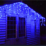 Instalatie Craciun Yoto, Tip Franjuri/Turturi, 4 m, 120 LED-uri, Prelungitor 1.5 m, 8 Jocuri de Lumini, Interconectabila, Conectare la Retea, Fir transparent, Interior/Exterior, Albastru - vivimall.ro