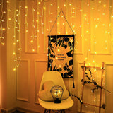 Instalatie Craciun Yoto, Tip Franjuri/Turturi, 7 m, 200 LED-uri, Prelungitor 1.5 m, 8 Jocuri de Lumini, Interconectabila, Conectare la Retea, Fir transparent, Interior/Exterior, Alb Cald - vivimall.ro