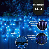 Instalatie Craciun Yoto, Tip Franjuri/Turturi, 7 M, 200 Led-Uri, Prelungitor 1.5 M, 8 Jocuri De Lumini, Interconectabila, Conectare La Retea, Fir, Interior/Exterior, Albastru - vivimall.ro
