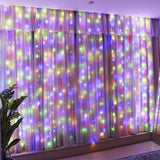 Instalație perdea Crăciun Yoto 2m x 1m, 120 LED-uri multicolor, vedere frontală completă