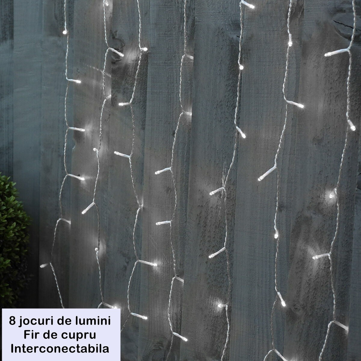 Instalatie Craciun Yoto, Tip Perdea, 3 m x 2 m, 240 LED-uri, Prelungitor 1.5 m, 8 Jocuri de Lumini, Interconectabila, Fir transparent, Interior/Exterior, Alb Rece - vivimall.ro