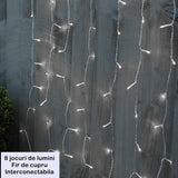 Instalatie Craciun Yoto, Tip Perdea, 3 m x 3 m, 320 LED-uri, Prelungitor 1.5 m, 8 Jocuri de Lumini, Interconectabila, Fir transparent, Interior/Exterior, Alb Rece - vivimall.ro