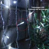 Instalatie Craciun Yoto, Tip Perdea, 5 m x 1 m, 200 LED-uri, Prelungitor 1.5 m, 8 Jocuri de Lumini, Interconectabila, Fir transparent, Interior/Exterior, Alb Rece - vivimall.ro
