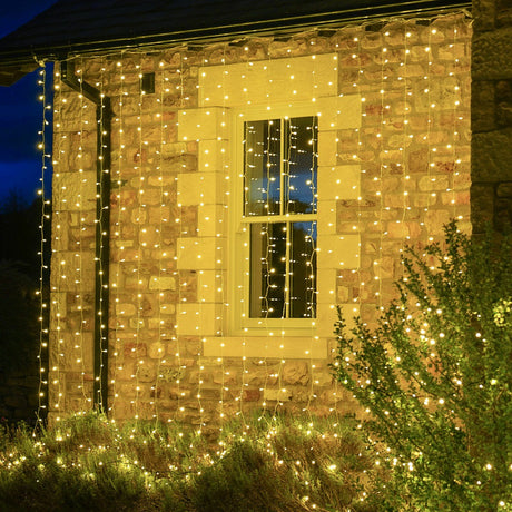 Instalatie Craciun Yoto, Tip Perdea, 5 m x 1 m, 200 LED-uri, Prelungitor 1.5 m, 8 Jocuri de Lumini, Interconectabila, Fir transparent, Interior/Exterior, Alb Cald - vivimall.ro