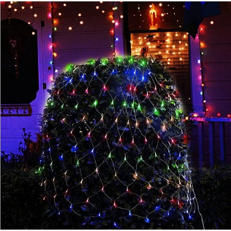 Instalatie Craciun Yoto, Tip Plasa, 1.5 m x 1.5 m, 120 LED-uri, Prelungitor 1.5 m, 8 Jocuri de Lumini, Interconectabila, Fir transparent, Interior/Exterior, Multicolor - vivimall.ro