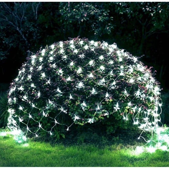 Instalatie Craciun Yoto, Tip Plasa, 1.5 m x 1.5 m, 120 LED-uri, Prelungitor 1.5 m, 8 Jocuri de Lumini, Interconectabila, Fir transparent, Interior/Exterior, Alb Rece - vivimall.ro