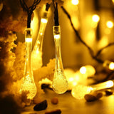 Instalatie Solara 6 m, 28 Led-uri cu Ornament tip picatura de apa, Liniara, Fir negru, Interior, Exterior, Alb Cald - vivimall.ro