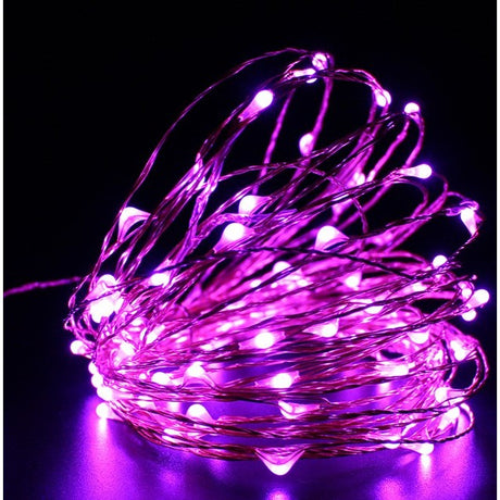 Instalatie de Craciun cu Baterii Fir Cupru Tip Sir 5 m 50 LED -uri Roz - vivimall.ro