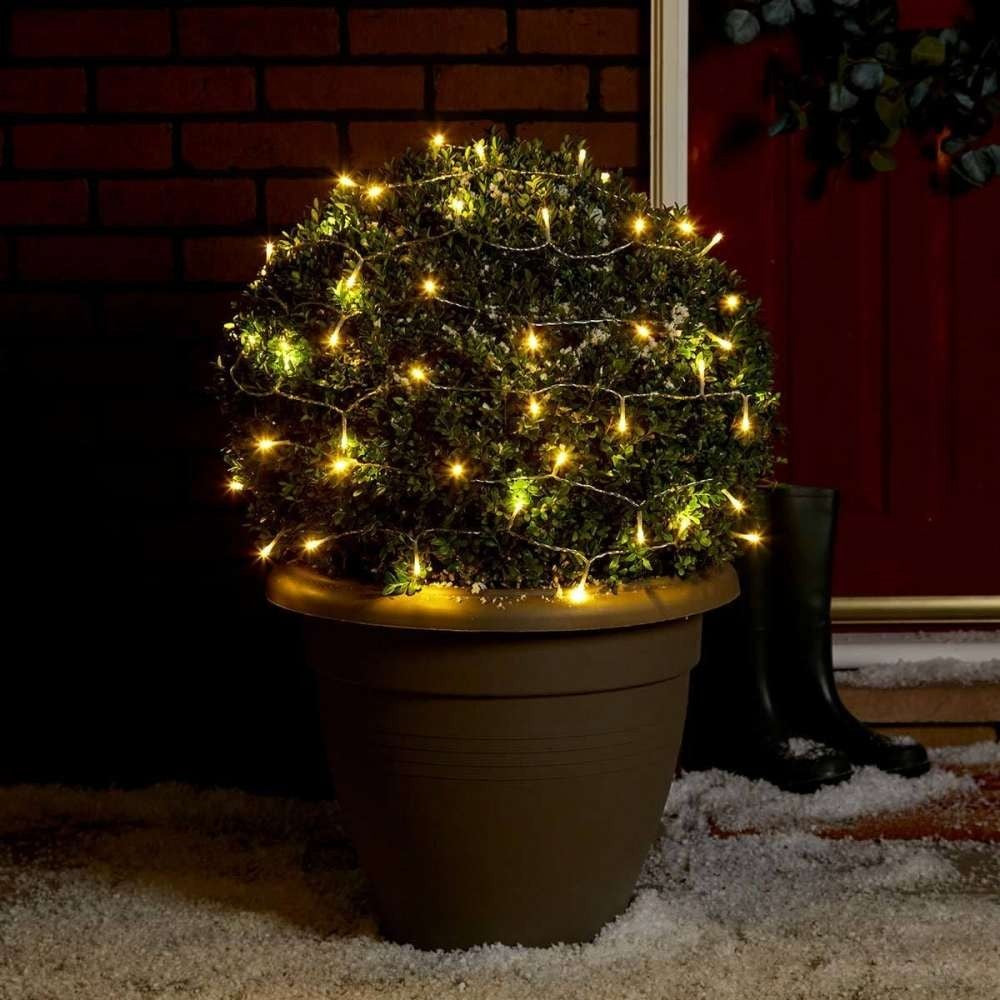 Instalatie De Craciun Cu Baterii Tip Liniar, 2 Jocuri De Lumini, Fir 10 M 100 Led -Uri, Alb Cald