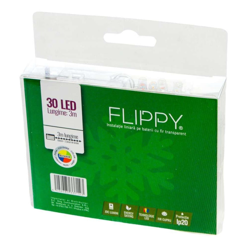 Instalatie De Craciun Cu Baterii Tip Liniar, 2 Jocuri De Lumini, Fir 3 M 30 Led -Uri, Multicolor