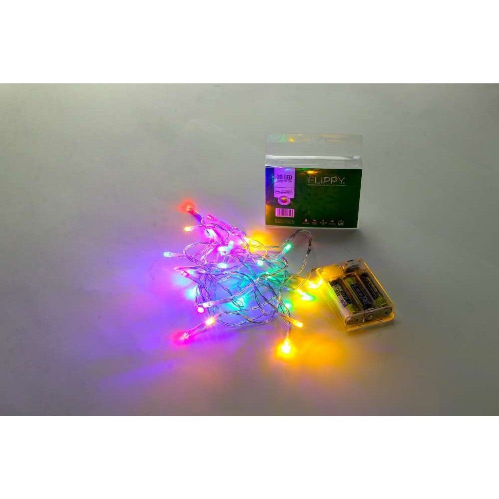 Instalatie De Craciun Cu Baterii Tip Liniar, 2 Jocuri De Lumini, Fir 3 M 30 Led -Uri, Multicolor
