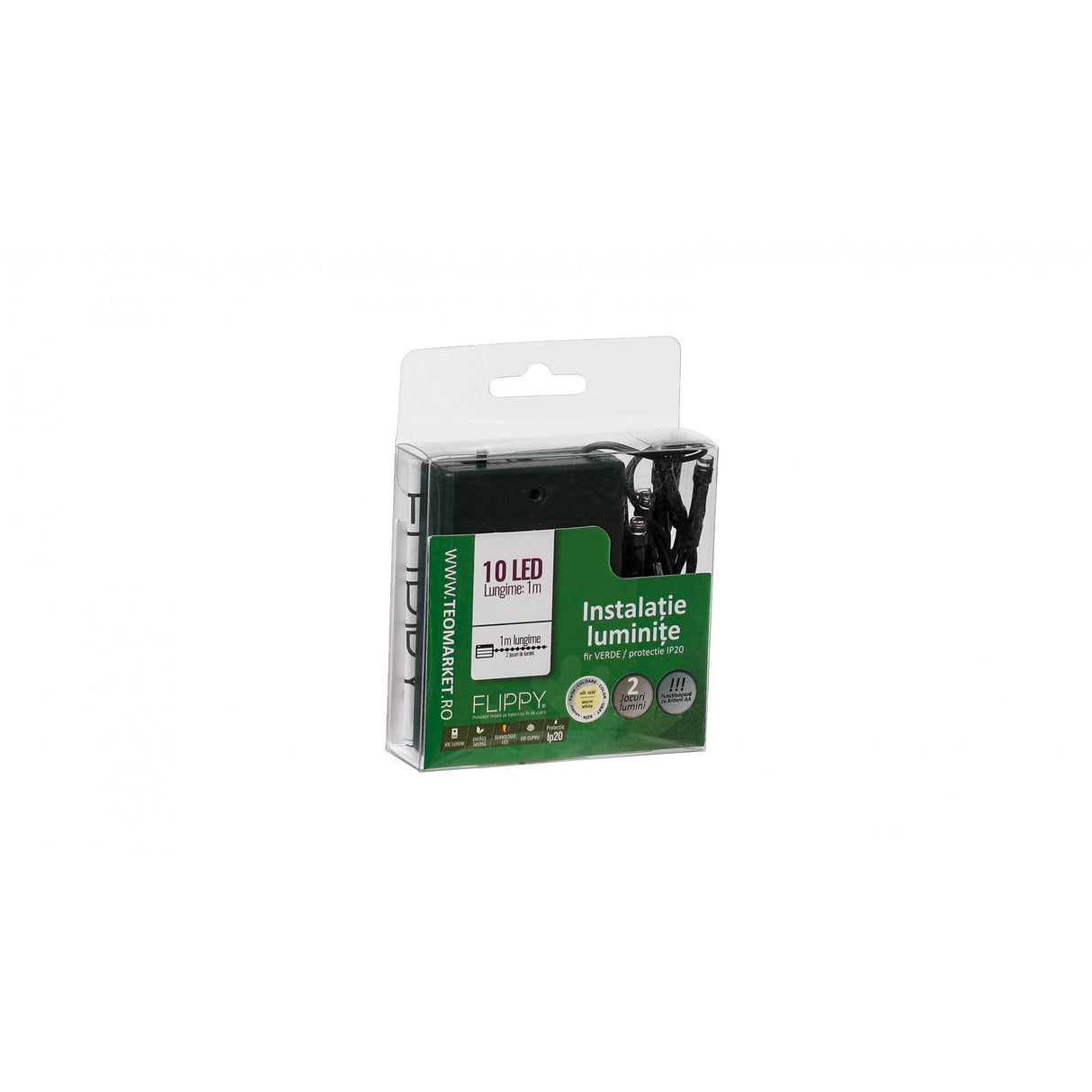 Instalatie De Craciun Cu Baterii Tip Liniar, 2 Jocuri De Lumini, Fir 1 M 10 Led -Uri, Alb Cald