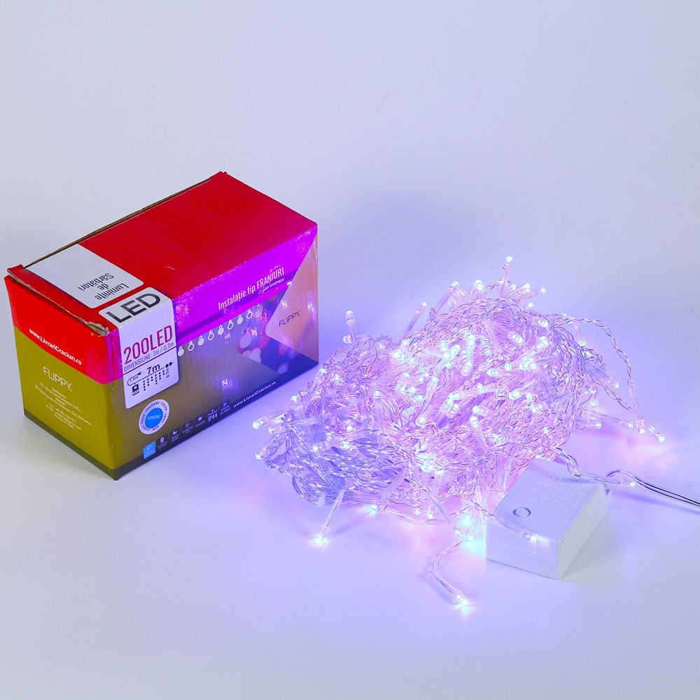 Instalatie de Craciun, Flippy®, Tip Franjuri, 7 m, 200 LED-uri, Interconectabila, Albastru - vivimall.ro