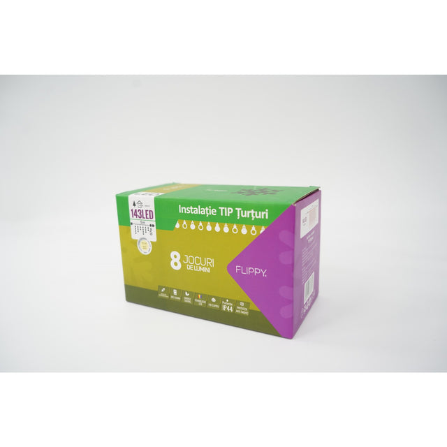 Sectiune Instalatie de Craciun, Vivimall®, Tip Turturi, Fara Alimentator, 5m, 143 LED-uri, 8 Jocuri de Lumini, Fir Negru, Lumina Alb Cald, IP44, Interconectabila - vivimall.ro