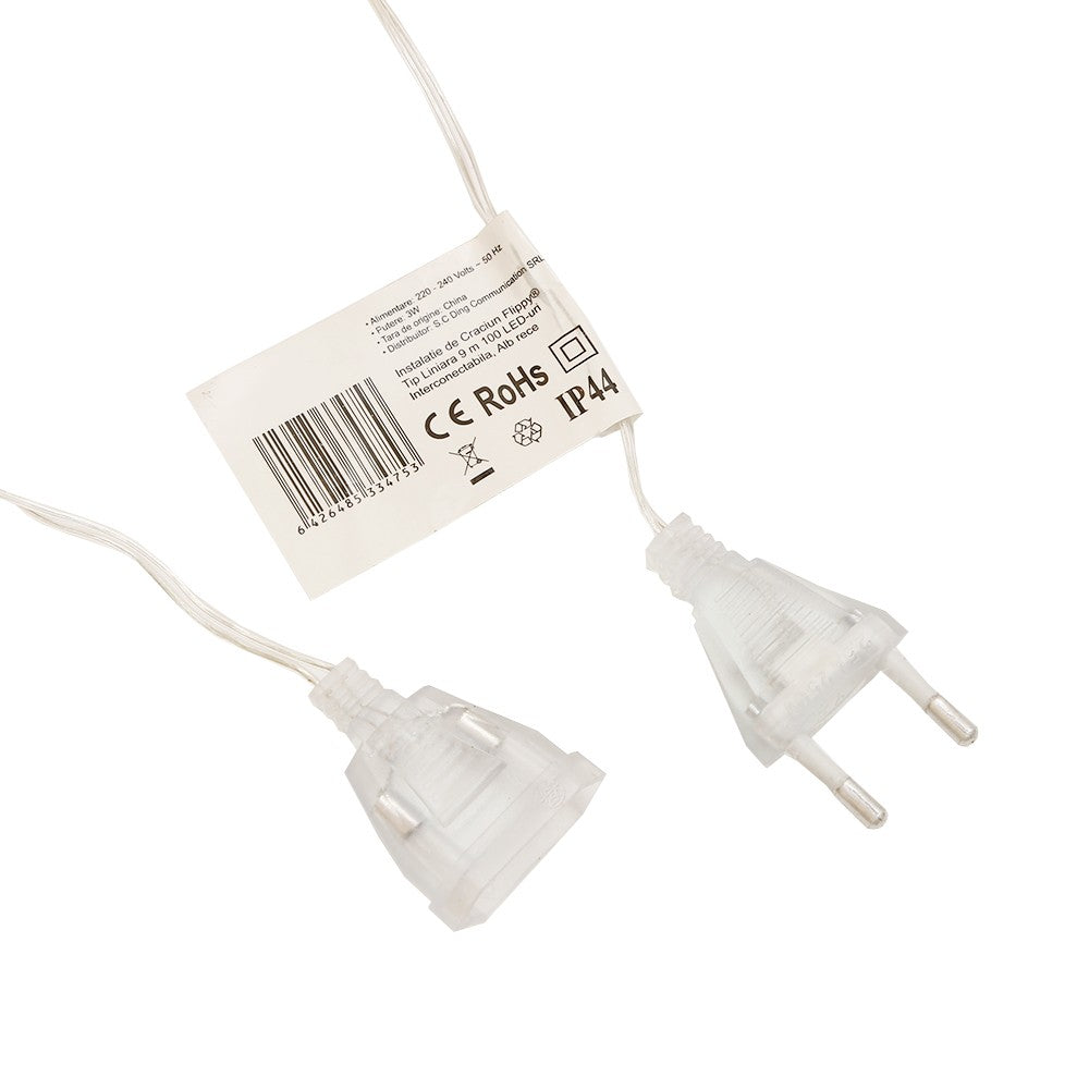 Instalatie de Craciun, Flippy®, Tip Liniara, 9 m, 100 LED-uri, Interconectabila, Alb Rece - vivimall.ro