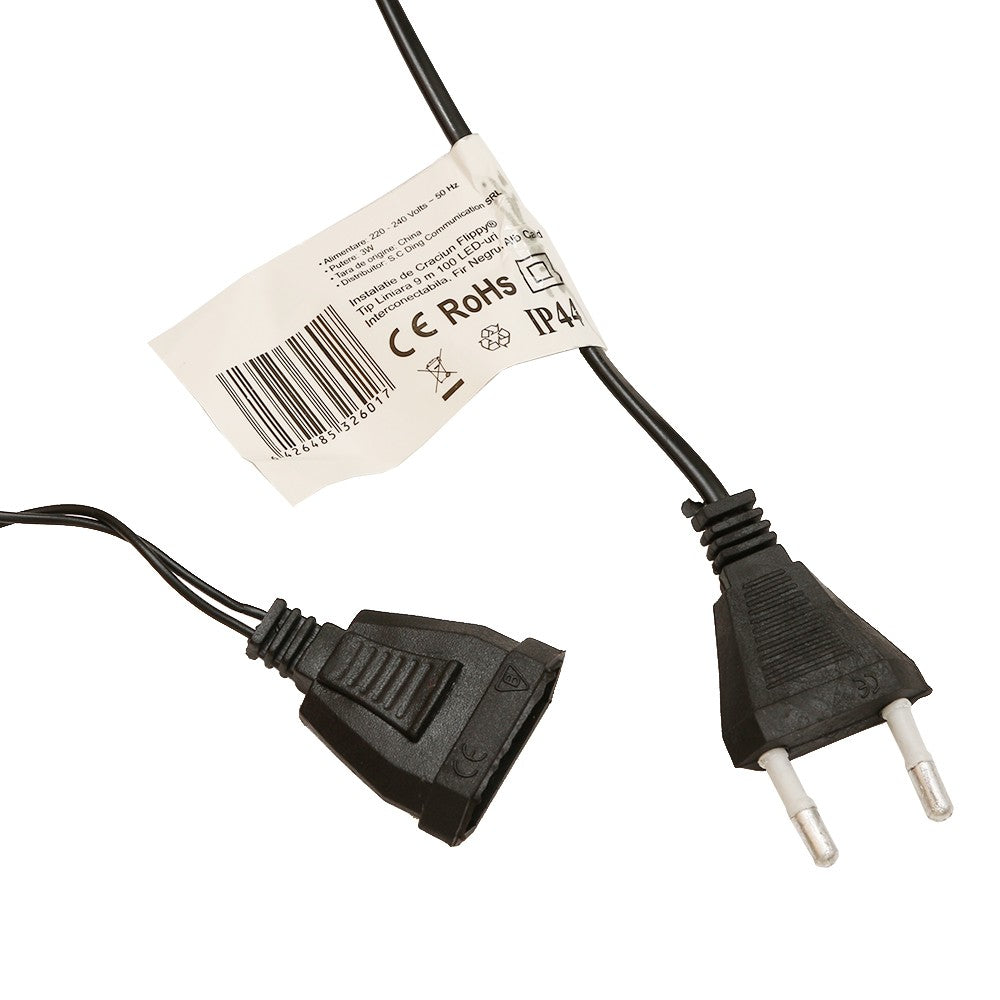 Instalatie de Craciun, Flippy®, Tip Liniara, Fir Negru, 9 m, 100 LED-uri, Interconectabila, Alb Cald - vivimall.ro