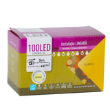 Instalatie de Craciun Flippy® Tip Liniara, Fir Negru, 9 m, 100 LED-uri Mari Rotunde, Interconectabila, Alb Cald - vivimall.ro