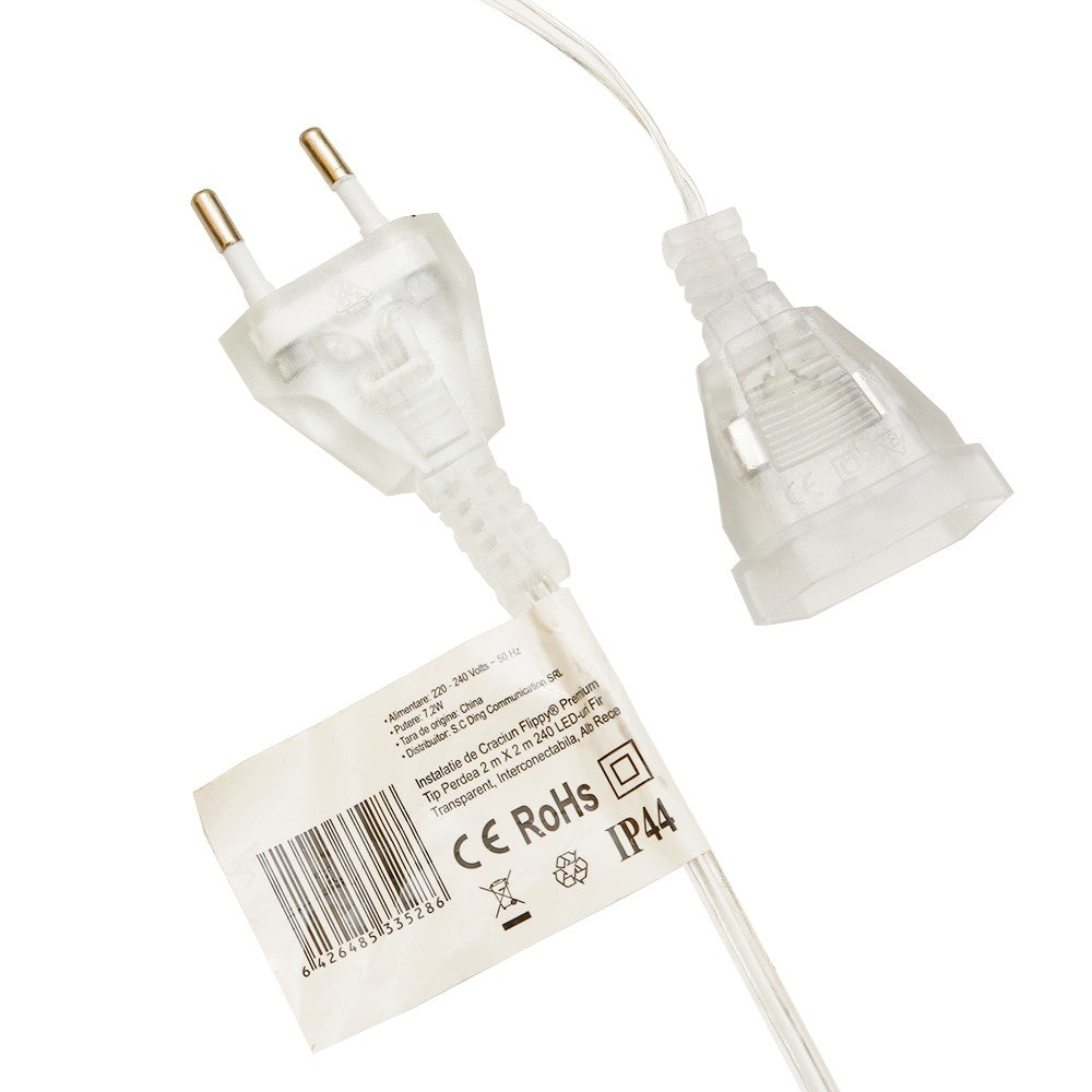 Instalatie de Craciun, Flippy®, Tip Perdea, 2 x 2 m, 240 LED-uri, Interconectabila, Alb Rece - vivimall.ro