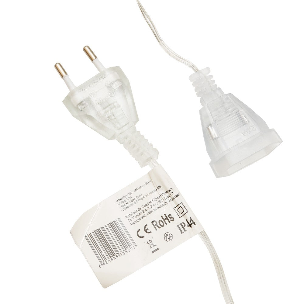 Instalatie de Craciun, Flippy®, Tip Perdea, 2 x 2 m, 240 LED-uri, Interconectabila, Multicolor - vivimall.ro