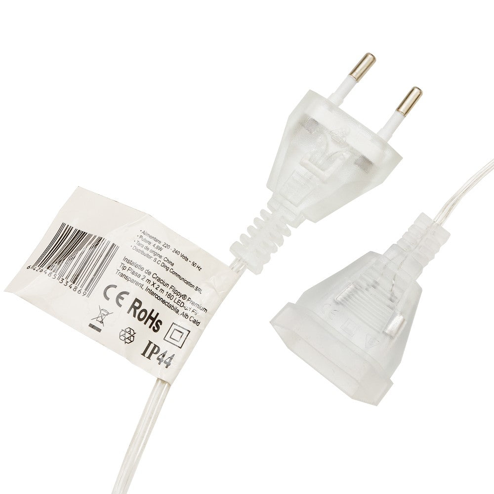 Instalatie de Craciun Flippy® Tip Plasa, Fir Transparent, 2 x 2 m, 160 LED-uri, Interconectabila, Alb Cald - vivimall.ro