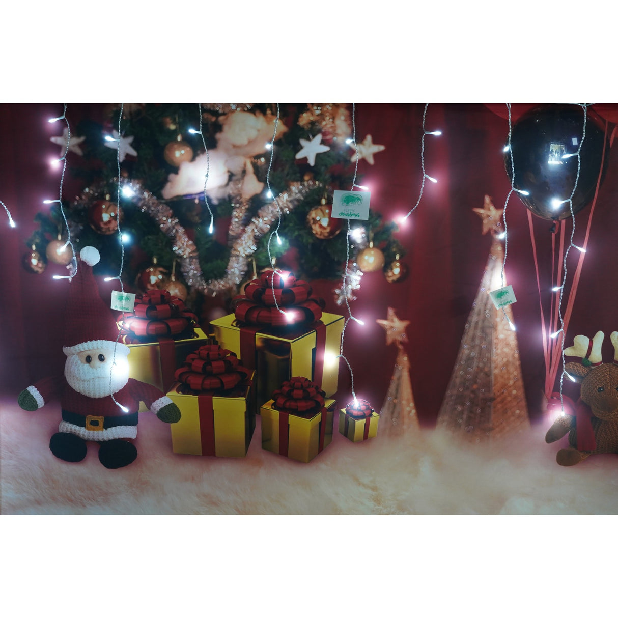 Instalatie de Craciun Vivimall® Tip Turturi, 8 jocuri de lumini Sectiune 4 m, 132 LED-uri, Interconectabila, Fir Transparent, Alb Rece - vivimall.ro