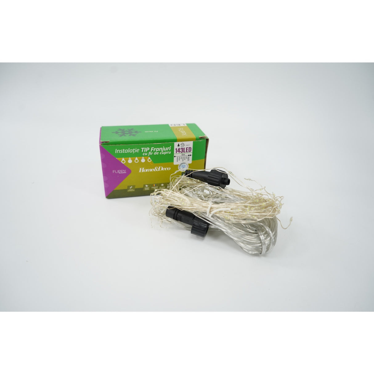 Sectiune Instalatie de Craciun, Vivimall®, Tip Franjuri, 5 m, 143 LED-uri, cu 8 Jocuri de Lumini, Fir de Cupru, Lumina Alb Rece, IP44, Interconectabila - vivimall.ro