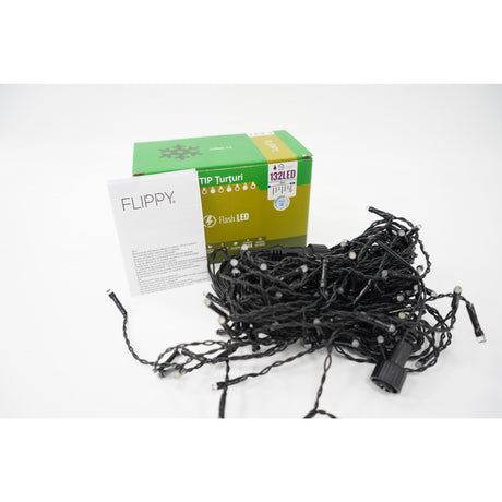 Instalatie de Craciun Vivimall® Tip Turturi, Franjuri cu Flash, Sectiune 4 m, 132 LED-uri, Interconectabila, Fir Negru, Alb Rece - vivimall.ro