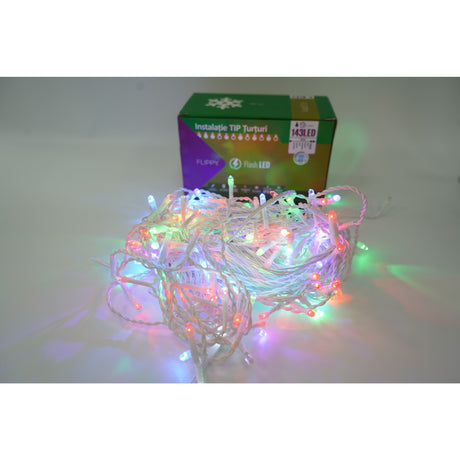 Instalatie de Craciun Flippy® Tip Turturi, Franjuri cu Flash, Sectiune 5 m, 143 LED-uri, Interconectabila, Fir Alb, RB-RG - vivimall.ro