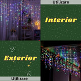 Instalatie de Craciun, Flippy®, Tip Turturi, Sectiune 5 m, 143 LED-uri, 8 Jocuri de Lumini, Fir Alb, Lumina Multicolora, IP44, Interconectabila - vivimall.ro