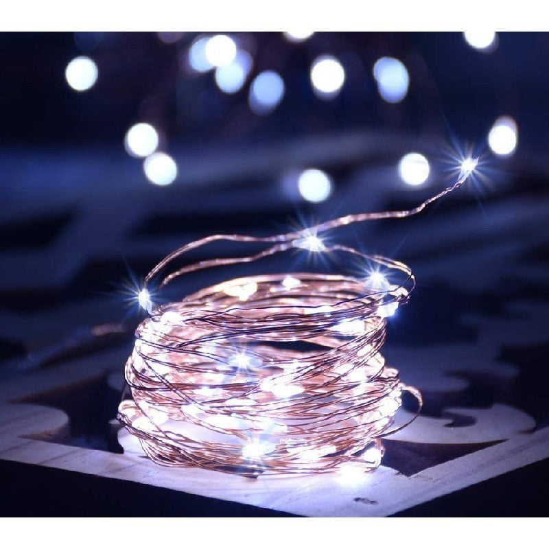 Instalatie de Craciun Liniara, Vivimall®, Tip Liniara, Fir Cupru, 8 Jocuri de Lumini, cu Telecomanda, 5 m, 50 Led-uri, Alimentare USB, 4.5V, Alb Rece