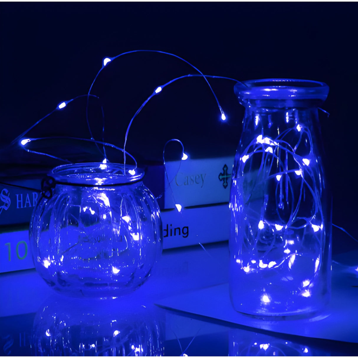 Instalatie de Craciun Liniara, Vivimall®, Tip Liniara, Fir Cupru, 8 Jocuri de Lumini, cu Telecomanda, 5 m, 50 Led-uri, Alimentare USB, 4.5V, Albastru