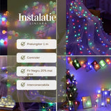 Instalatie de Craciun Liniara RGRB Yoto, 10 m, din care 1 m Prelungitor 220V, 40 LED, Bilute Mate, Interconectabila, Utilizare Interior/Exterior, Fir Negru, multicolor - vivimall.ro