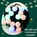 Instalatie de Craciun Liniara RGRB Yoto, 10 m, din care 1 m Prelungitor 220V, 40 LED, Bilute Mate, Interconectabila, Utilizare Interior/Exterior, Fir Negru, multicolor - vivimall.ro