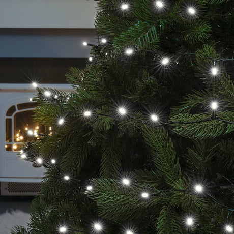 Instalatie de Craciun liniara Yoto, 17 m, din care 1 m cablu priza 220V, 200 LED, 8 jocuri de lumini, beculet in 6 colturi, pentru interior, controler, fir negru, alb rece - vivimall.ro