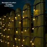 Instalatie de Craciun liniara Yoto, 24 m, din care 1 m cablu priza 220V, 300 LED, 8 jocuri de lumini, beculet in 6 colturi, pentru interior, controler, fir negru, alb cald - vivimall.ro