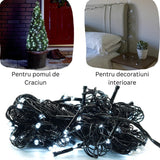 Instalatie De Craciun Liniara Yoto, 24 M, Din Care 1 M Cablu Priza 220V, 300 Led, 8 Jocuri De Lumini, Controler, Fir, Alb Rece - vivimall.ro