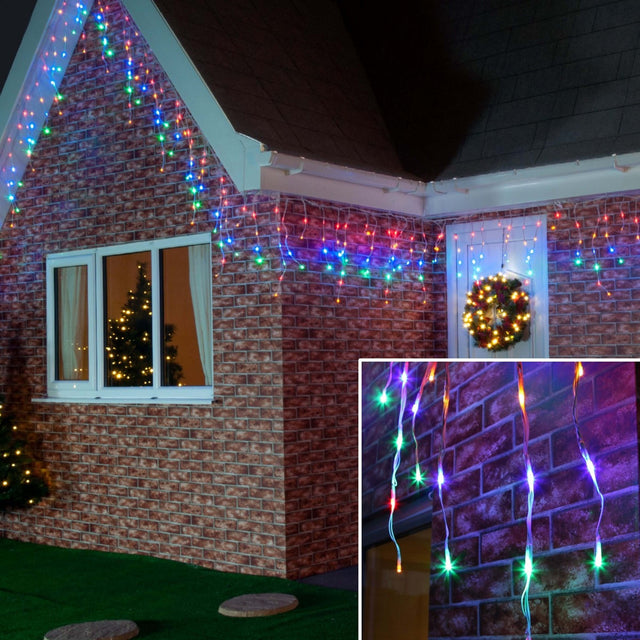 Instalație de Crăciun Vivimall franjuri cu flash 4 m, 132 LED-uri multicolor, vedere frontală completă