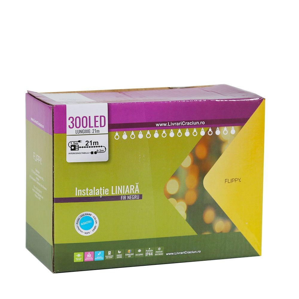 Instalatie de Craciun, Premium Flippy®, Tip Liniara, 21 m, 300 LED-uri, Interconectabila, Albastru - vivimall.ro