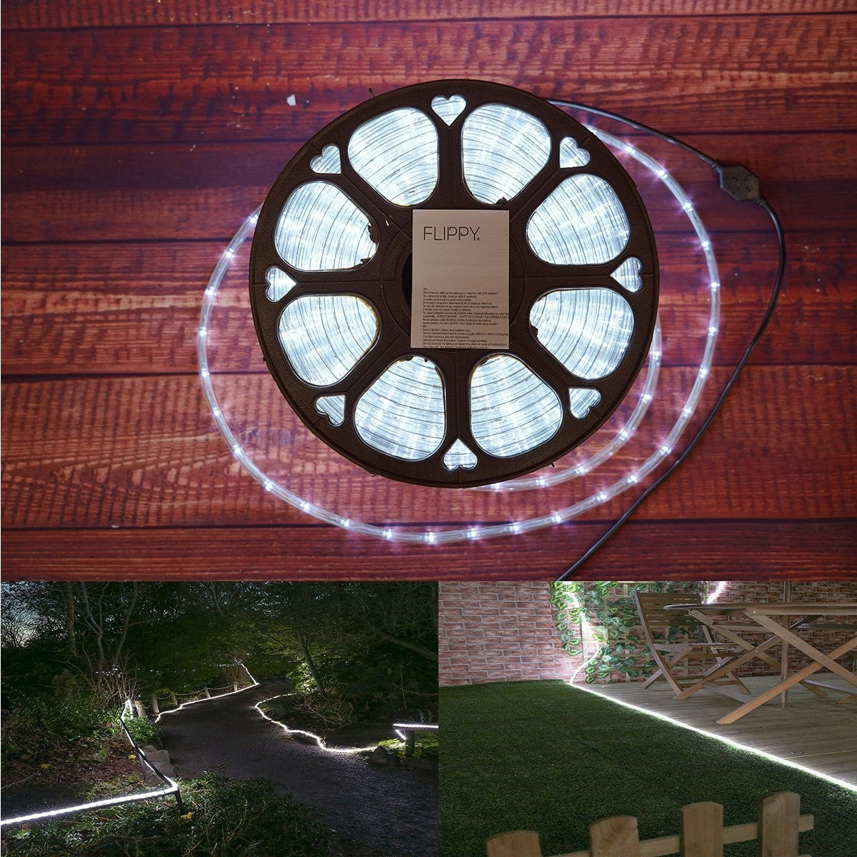 Instalatie de Craciun, Flippy®, Sectiune 100 m, Tip Furtun LED, Fara Transformator, IP44, 2400 LED-uri, Alb Rece - vivimall.ro