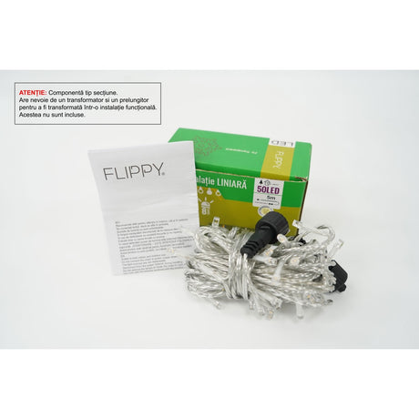 Instalatie de Craciun Tip Liniar, 8 jocuri de lumini, Fir Transparent, 5 m, 50 LED -uri, Alb Cald - vivimall.ro